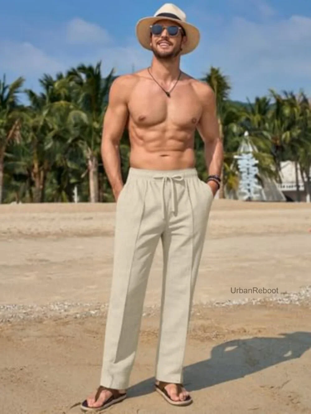 Lightweight Summer Casual Pants with Pockets, Drawstring, Straight Leg
